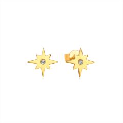 North Star CZ Stud Earrings in Sterling Silver Gold Plated