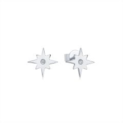 North Star CZ Stud Earrings in Sterling Silver Rhodium Plated