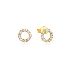 Halo Circle CZ Pave Stud Earrings in Sterling Silver Gold Plated