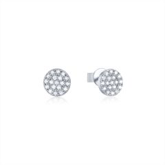 Circle CZ Pave Stud Earrings in Sterling Silver Rhodium Plated