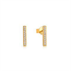 Bar CZ Pave Stud Earrings in Sterling Silver Gold Plated