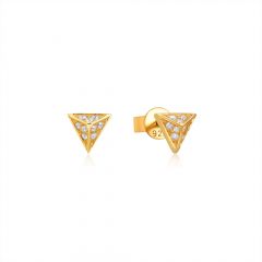 Triangle Pyramid CZ Pave Stud Earrings in Sterling Silver Gold Plated