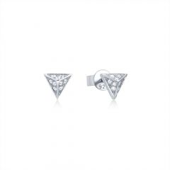 Triangle Pyramid CZ Pave Stud Earrings in Sterling Silver Rhodium Plated
