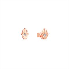 Mini Hamsa Hand CZ Stud Earrings in Sterling Silver Rose Gold Plated