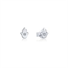 Mini Hamsa Hand CZ Stud Earrings in Sterling Silver Rhodium Plated