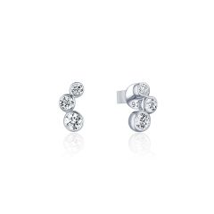 Bubbles CZ Stud Earrings in Sterling Silver Rhodium Plated