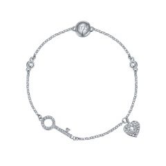 Mix Collection Heart and Key Strand Swarovski Crystals Rhodium Plated