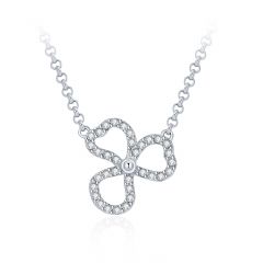 Open Flower Petal Necklace with Swarovski Crystals Rhodium Plated