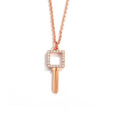 Modern Open Square Key Pendant with Swarovski Crystals Rose Gold Plated
