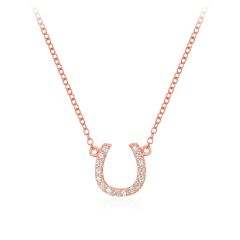 Horseshoe CZ Pave Necklace in Sterling Silver Rose Gold Plated