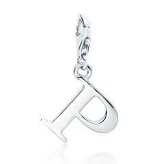 Letter P Initial Charm Rhodium Plated
