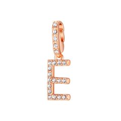 Mix Charm Letter E Swarovski Crystals Rose Gold Plated