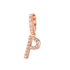 Mix Charm Letter P Swarovski Crystals Rose Gold Plated