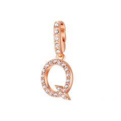 Mix Charm Letter Q Swarovski Crystals Rose Gold Plated