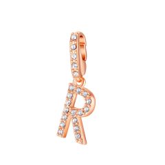 Mix Charm Letter R Swarovski Crystals Rose Gold Plated