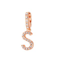 Mix Charm Letter S Swarovski Crystals Rose Gold Plated
